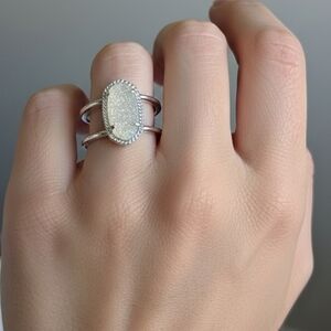 Kendra Scott Dual Band Silver Ring with Iridescent Stone